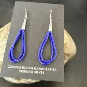 Blue Lapis 2S Heishi Liquid Sterling Silver Dangle Earrings 17888
