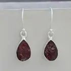 Rough Garnet Sterling Silver Pear Shaped Plain Earring Best Gift for Women