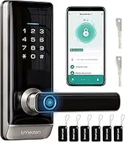 Smart Door Lock, TMEZON Keyless Entry Door Lock Fingerprint Door Lock with Keypad Digital Door Lock with Handle for Home, Rental, Office and Hotel TUYA Remote Control/IC Cards/Codes/Keys/Fingerprints