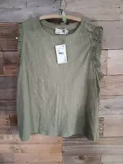 NWT Everleigh Top Blouse Nordstrom Rack Olive Sleeveless Cotton Blend