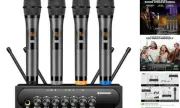 Wireless Microphone System Karaoke 4 Channel UHF Cordless Handheld Dynamic Mic
