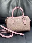 Coach Rowan Satchel Bag In Signature Canvas Tan/Pink Petal CV961 NWT