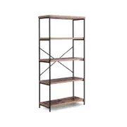 Costway 5-Tier Bookcase Wooden Bookshelf Industrial Display Rack - Coffee