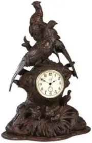 Mantel Clock TRADITIONAL Lodge Pheasant Large Chocolate Brown Resin Quartz