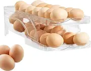 Vgvgaj Egg Holder for Fridge - Large Capacity Egg Rack Holder | Space Saving Fridge Egg Organizer, Rolling Egg Dispenser Egg Storage, Egg Dispenser for Refrigerator