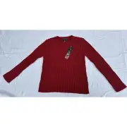 Ralph Lauren Pullover Sweater Ribbed Knit Jewel Red Womens Size large