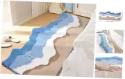 Blue Ocean Wave Bath Mat Cute Navy Blue Runner Rug Non Slip Washable Bathroom