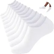 [Crrynuo] Mens No Show Trainer Socks，5 Pcs StripesComfortable Casual Liner Invisible Women Ladies Low Cut Cotton Ankle Multipack Thin Breathable Summer Casual Liner Socks with Non-Slip Silicone（White）,