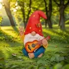 Resin Crafts Guitar Dwarf Statue Cute Hippie Gnome Figurine Yard Balcony Porch