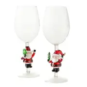 Neiman Marcus Figural Santa Wine Glass Set of 2 in Holiday Gift Box New