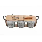 Mud Pie Home "Grow Bud Bloom" Connected Triple Tin Planter Tool Set