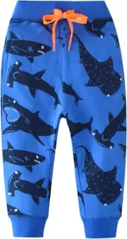 Boys Cartoon Print Dinosaur Monkey Pattern Cotton Pants Drawstring Elastic Sweat