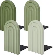 Whaline 4Pcs Boho Arch Wood Bookends Back to School Sage Green Rainbow Wooden Book Stands Decorative Non Skid Book Stoppers for Heavy Books Home Office Library Kitchen (4 Colors)