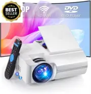 DVD Projector WiFi & Bluetooth-HD 1080P Built-In CD/DVD Player, Upto 200" Screen