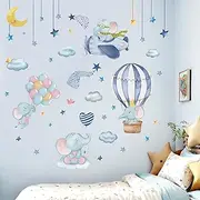 Amimagen Hot Air Balloon Elephant Wall Stickers - Airplane Animals Wall Decals - Girls Bedroom Baby Nursery Kids Room Wall Decor