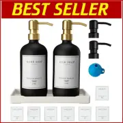 Farmhouse-Style Glass Soap Dispenser with Tray & Waterproof Labels - Gift Ready!