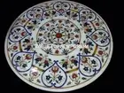 White Round Marble Center Table Mosaic Inlay Handmade Arts Hallway Décor