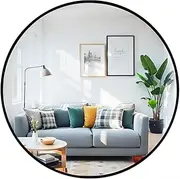 Round Bathroom Mirror, Round Makeup Mirror 50CM, Black Circle Mirror Metal Frame, Wall Mounted or Freestanding, Home Decor Mirrors for Living Room & Bathroom