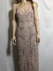 Women's NWT Aidan Mattox Petal Deco Beaded Column Gown Dress