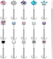 [Lsnevsie] Hypoallergenic Threadless Nose Rings Studs Flat Back Earrings 20G 18G 16G Surgical Stainless Steel Opal Nose Rings Studs Tragus Helix Conch Cartilage Earrings Piercing Jewelry For Women Men