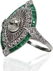 AZQ Vintage 925 Sterling Silver Emerald Ring Cocktail Rings Oval Cut Green Gem Cubic Zirconia Anniversary Promise Ring CZ Eternity Engagement Wedding Band Ring for Women TZ.83