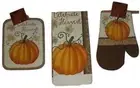 Autumn Towel Oven Mitt Potholder Pumpkins Harvest Fall Kitchen Linen Set