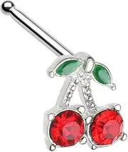 [Pierced Owl] 20GA 316L Stainless Steel CZ Crystal Red Cherry Nose Bone Stud, 20GA, Metal, cubic zirconia