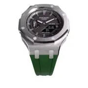 Casioak Mod Royal Oak Watch Casio G-Shock GA-2100 Silver Case Green Strap GA2100