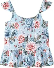 [BambooBud] Baby Girl Sleeveless T-Shirts Toddler Infant Girls T-Shirt Viscose from Bamboo Tank Top Tees 2T-5T, B-pink Roses on Blue, 4 Years