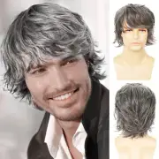 Man Grey Wig Short Shaggy layered synthetic cosplay costume stage actor rock
