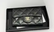 Chanel Black Quilted Caviar Flap Card Holder Wallet Gold Hardware