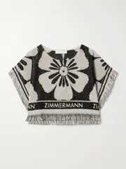 [Zimmermann] Zimmermann - Halliday Cropped Fringed Cotton-terry Jacquard Top - Black - 2 2 Black