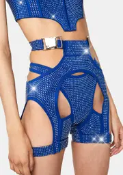 [Lipt The Label] Blue Morph Rhinestone Cut-Out Shorts