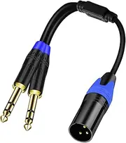 Seefeful (1PACK-11.8inch) Dual 6.35mm 1/4 Inch to XLR Microphone Cable, Dual Mono 6.35mm Male to XLR Audio Y Splitter Patch Cord, 3-Pin XLR to Dual 1/4'' (6.35mm) TS Male Converter Adapter Cable