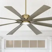 70" Defender Modern Indoor Outdoor Ceiling Fan with LED Light Remote Brass Oak