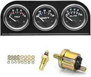 JINGERL 2" 52mm Gauge Voltmeter Water Temperature Oil Pressure with Sensor 1/8 NPT Black Frame 3 in 1 Triple Meter Indicator for Car 12V (Color : Black)