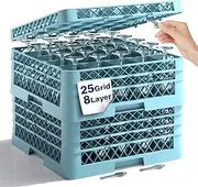 WantJoin 2 Pack Glass Rack 25 Compartments with 3 Extenders,Commercial Dishwasher Rack for Kitchens and Restaurants Bar Storage, Polypropylene (PP), 19.5 x 19.5 x 8.3 Inches, Blue