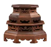 Natural Wenge Wood Hexagonal Fishbowl Stand Bonsai Teapot Stone Vase Flower Rack