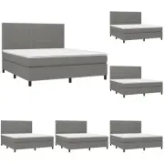 Box Spring Bed with Mattress and LED Dark Grey Bed Base Queen Size Fabric vidaXL