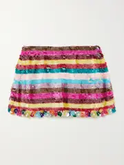 [ASHISH] ASHISH - Embellished Striped Sequined Georgette Mini Skirt - Red - x small x small Red