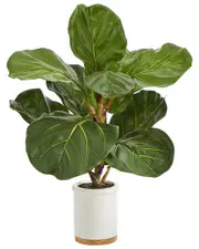 Nearly Natural Fiddle Leaf Artificial Tree in White Ceramic Planter