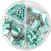 Binder Clips Sets, Paper Clips, Push Pins Sets, Durable and Rustproof, Paper Clips Sets for Files, Papers, Home Supplies, 72 PCS in Total (Round-Green)