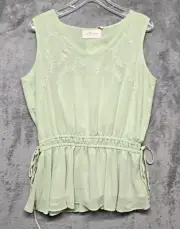 LaBellum by Hillary Scott Top Womens Medium Light Green Chiffon Tank Gathered