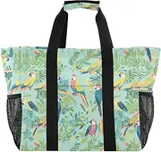 [sanluoli] Beach Tote Foldable Beach Bag Tote Sandproof Canvas Canvas Laundry Bag, Parrots Tropical Plants Green, 1 size