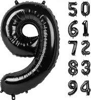 Lumjoy 9 Balloon, Black Number Balloon 40 Inch, Black Party Decorations, Giant Birthday Decorations for 9th 19th 29th 90th, Number 9 Balloon