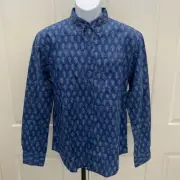 NEW wTag-CLUB MONACO Blue Print Slim Button Long Sleeve Shirt M