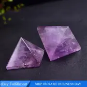 Natural Amethyst Quartz Crystal Carved Pyramid Orgonite Energy Stone Tower Reiki