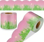 Mooliwe 65.6 ft Witch Theme Bulletin Board Borders Pink and Green Castle Scalloped Borders Decorative Glitter Trim Poster Decorations for School Classroom Home Decor