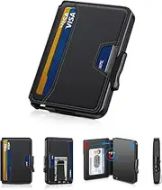[SEMORID] Wallet for Men, Mens Wallet Minimalist Slim Wallet, RFID Blocking Smart Pop Up Wallet with Money Clip & ID Window, Metal Compact Wallet, Aluminum Credit Card Holder Wallet, Black Leather,