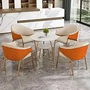 Snaweo Office Reception Room Club Table and Chair Set, Coffee Kitchen Dining Table Set for 4, Marble Round Table and PU Backrest Chair Sets 5-Piece, for Home Kitchen Office(Orange)